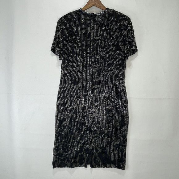 Vintage Dress Gown Midi Black Beaded Silk Evening Party Size M 90's 80's - Picture 4 of 16